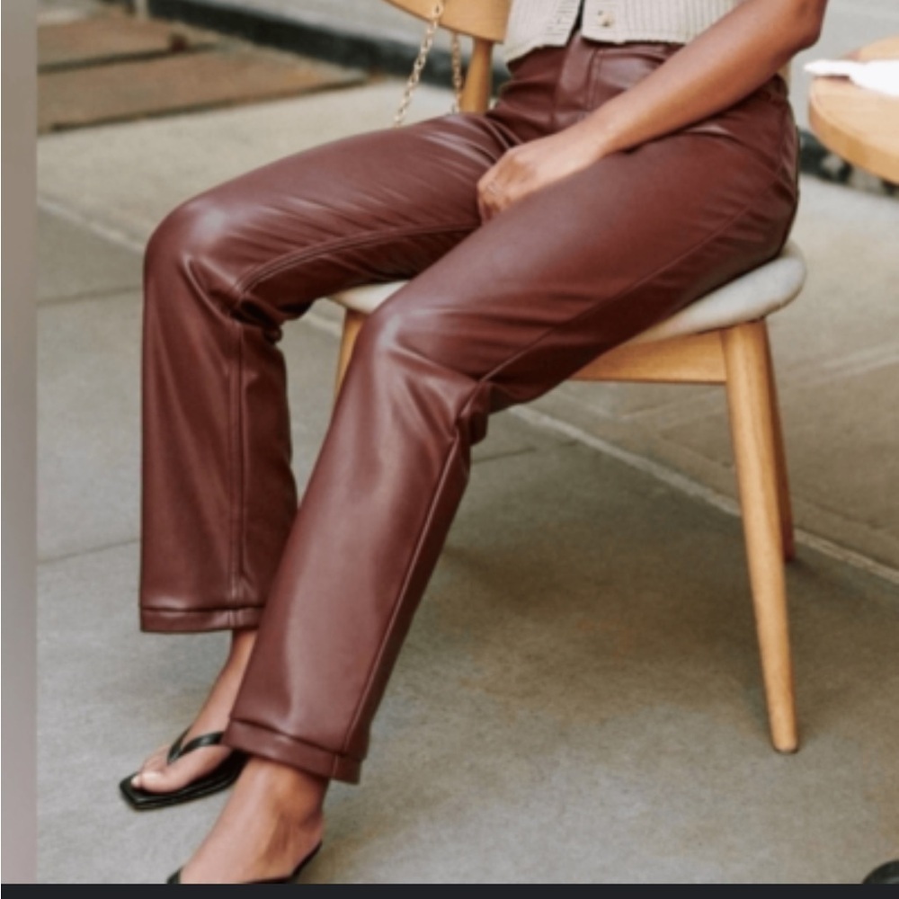 Abercrombie & Fitch Oxblood Faux Leather Crossover Straight Fit Pants 6 Jeans